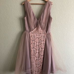 Tan V-Neck Midi Dress